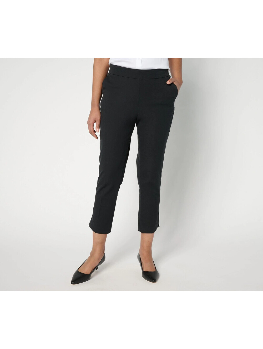 Isaac Mizrahi Live! Petite 24/7 Stretch Icon Straight Crop Pants Black P8 #16-